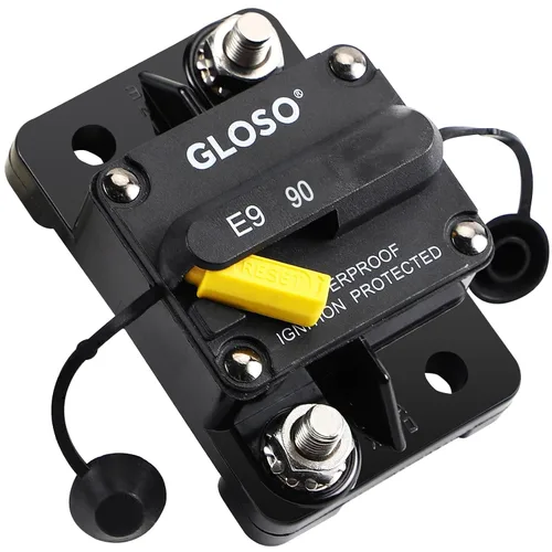 Vista 9 de GLOSO E98 Manaul Reset, impermeable IP67 Marine Auto Camión, perno de 1/4", disyuntor Hi-Amp (25A)