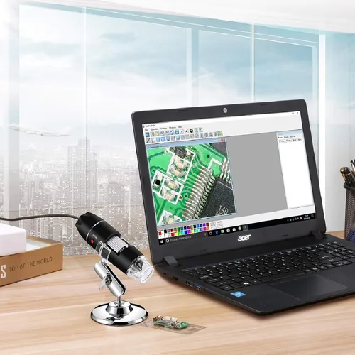Vista 4 de Microscopio USB con soporte de metal mejorado y funda de transporte portátil, cámara endoscopio digital compatible con teléfonos Windows Mac Android