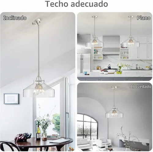 Vista 6 de WUZUPS Candelabro rústico rústico industrial redondo para techo, lámpara LED con pantallas de vidrio transparente para comedor, cocina, isla, Dorado