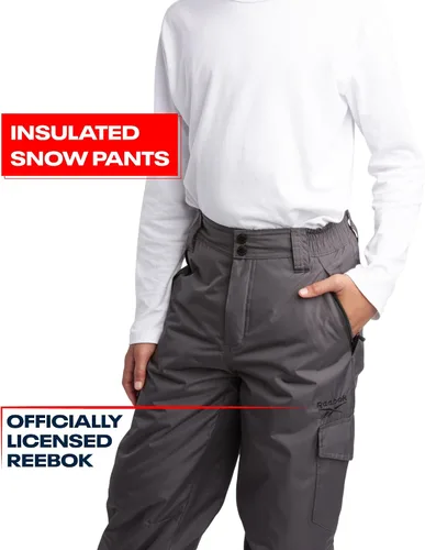 Vista 2 de Reebok Pantalones de nieve para niños Pantalones de snowboard pesados impermeables con bolsillos tipo cargo, polainas de nieve Pantalones de esquí