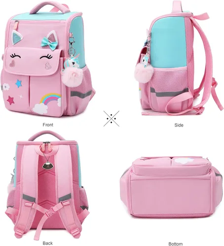 Vista 2 de Mochila escolar para niñas con lonchera para niñas y mochila para libros preescolares primaria