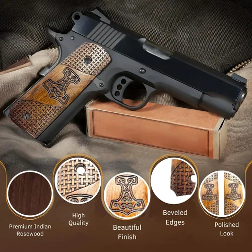 Vista 23 de WWII US M1911 / 1911 .45 Puños de madera - Reproducción