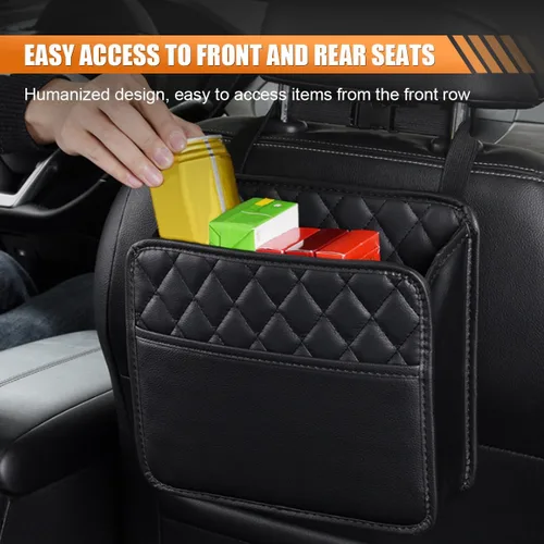 Vista 4 de Organizador clásico para asiento trasero de coche LAINLOY, negro, capacidad de 8L, plegable, montaje colgante, de piel sintética, unisex, 1 unidad