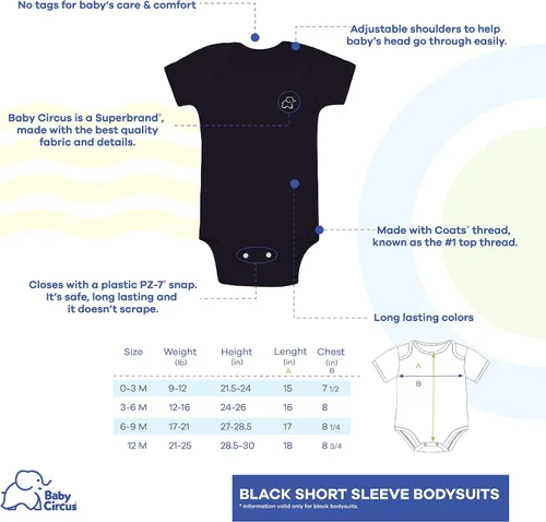 Vista 5 de BABYCIRCUS Baby Short Sleeve Onesies Bodysuits, 100% Cotton