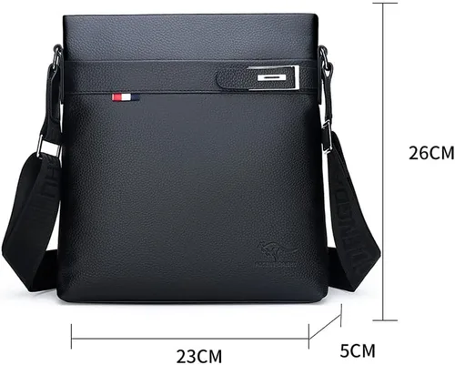 Vista 4 de Leathario Bandolera de cuero para hombre bandolera pequeña para trabajo negocios viajes Negro-M