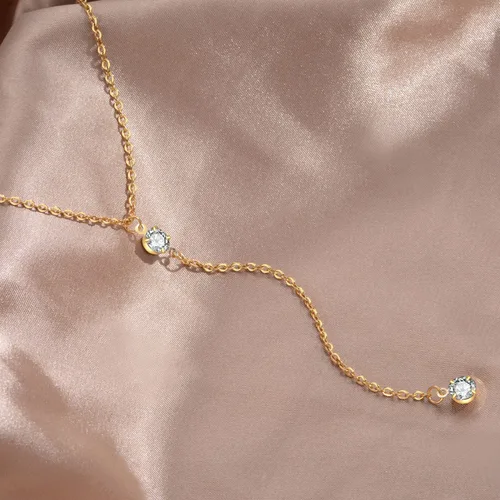 Vista 7 de Handmade Lariat Necklace for Women 18K Gold Plated Dainty Drop Y Chain Necklace Jewelry for Women Girl Gifts with Simulated Diamond16 to 18