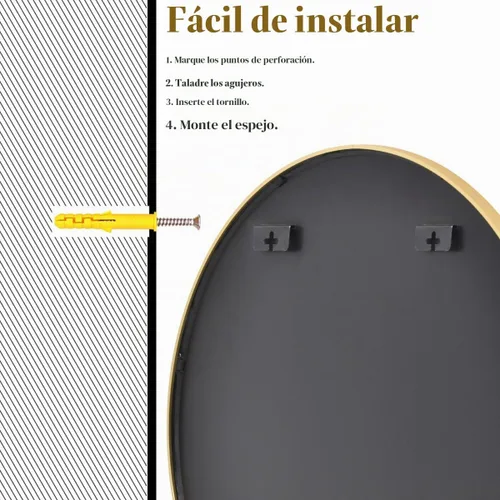 Vista 6 de VooBang Gold Round Bathroom Mirror 24", Thin Metal Frame Wall Mirror Dorado