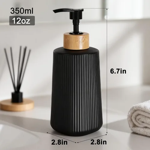 Vista 2 de Dispensador de jabón de vidrio negro, dispensador de jabón de manos de vidrio grueso para baño, botellas de líquido para lavar platos de cocina