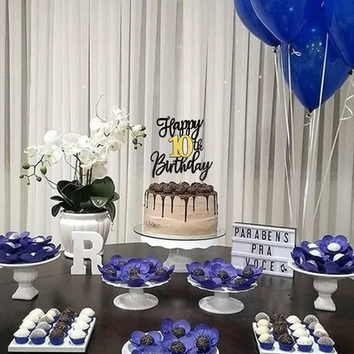 Vista 4 de 1 PCS Decoración para Pastel Feliz Cumpleaños Número 10 Negro Dorado con Purpurina Brindis por 10 Años Selección de Pastel de Cumpleaños 10 Fabuloso