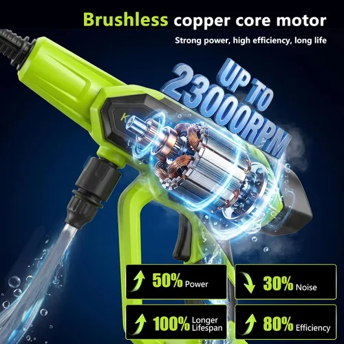 Vista 4 de KEPEAK Lavadora portátil inalámbrica, lavadora a batería de 1450 PSI con boquilla 6 en 1, 2 baterías de 4.0Ah y cargador, lavadora de mano