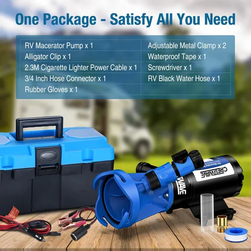 Vista 5 de CrestWave Bomba maceradora RV - Vaciado rápido de 4 minutos para tanques de caravanas y barcos 12 GPM, elevación de 10 pies Motor de cobre de 12