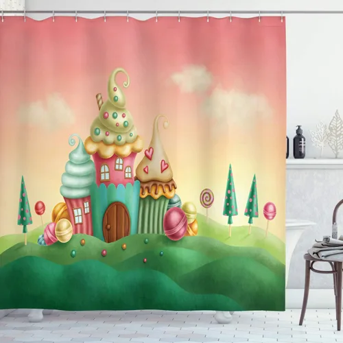Vista 62 de set de cortina para baño decorativa de tela de poliéster con ganchos