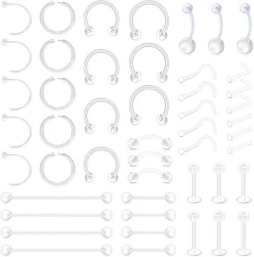 Vista 8 de D.Bella Kit de Retenedores de Piercing Transparentes Estilo Mix, Retenedores de Piercing Flexibles para Labios, Nariz, Cejas, Pezones, Lengua