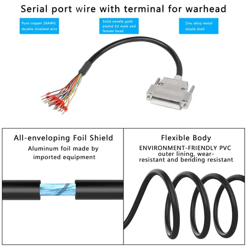 Vista 5 de XMSJSIY DB25 Adaptador de conector hembra RS232 25Pin Cable de extensión serie Cable de repuesto de puerto de 25 pines sin soldadura con cable