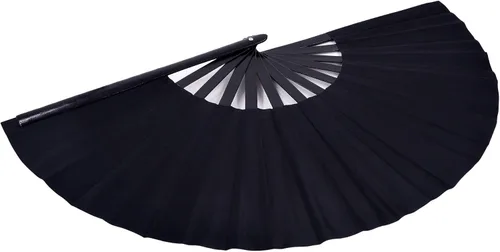 Vista 6 de Abanicos plegables grandes para bailar en línea, grandes abanicos de aplausos para baile, fiesta, decoración, festival (negro)