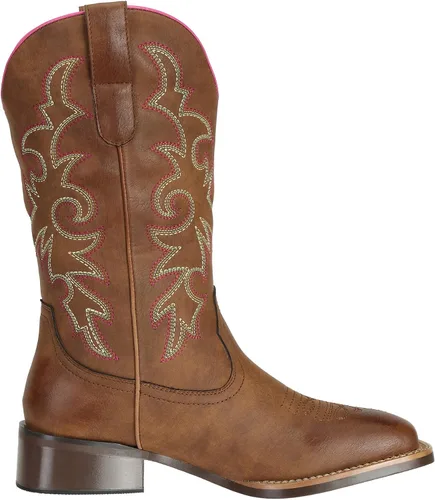 Vista 4 de J's.o.l.e Botas vaqueras de moda para mujer, punta cuadrada, anchas, media pantorrilla, vaqueras occidentales