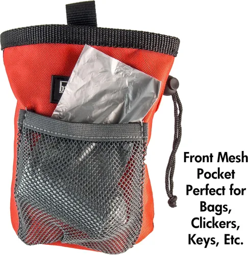 Vista 3 de Bolsa para perro, bolsa para llevar bocadillos y juguetes, bolsa de calidad profesional disponible en rojo, naranja y azul, por barkOutfitters, Rojo