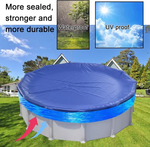 Vista 6 de Cubierta de sellado de piscina de invierno de 500 pies para piscinas sobre el suelo, sellador de cubierta elástica a prueba de viento para mantener
