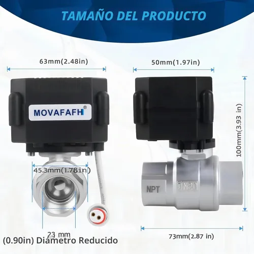 Vista 4 de Válvula de bola motorizada WiFi de 1/2 pulgada - Sensor de apagado automático con temporizador de agua inteligente, conexión USB de 5 V CC, acero