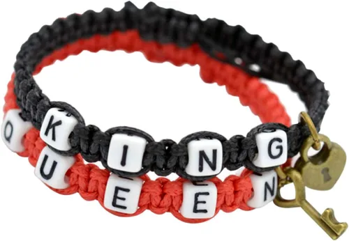 Vista 4 de Pulseras para niñas adolescentes hecho a mano pareja rey reina trenzado cuerda pulsera clave aleación colgante decoración regalo