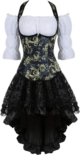 Vista 4 de Grebrafan Steampunk Midi Falda para mujer de tul multicapa alta baja trajes fiesta