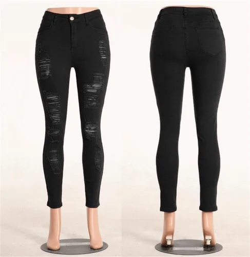 Vista 6 de Andongnywell - Pantalones de mezclilla ajustados para mujer, talla grande, elásticos, desgastados, rasgados, cintura alta, con agujeros destruidos