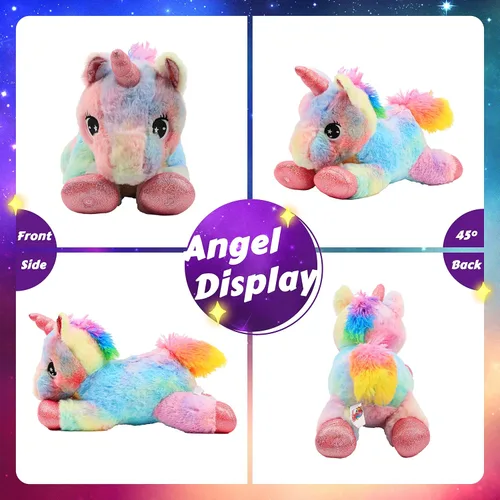 Vista 8 de Easfan Animal de peluche con luces LED de unicornio con luces nocturnas coloridas que brillan en la oscuridad, festival de cumpleaños para niños
