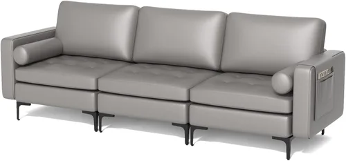 Vista 13 de Giantex Sofá individual, silla decorativa, sillón con cojín cómodo, bolsillos para revistas, sala de estar, silla de ocio tapizada para dormitorio