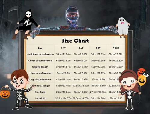 Vista 4 de Wbesty Disfraz de esqueleto para niños de Halloween bata de esqueleto guantes espeluznantes cara de calavera