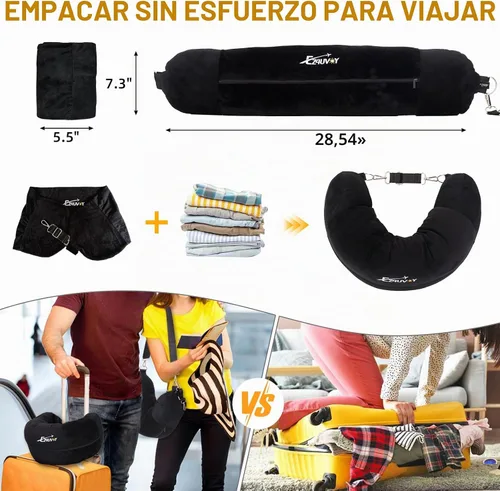 Vista 7 de Almohada de viaje para el cuello rellenable con ropa, almohada para el cuello rellenable para viajar, bolsa de almacenamiento rellenable y plegable
