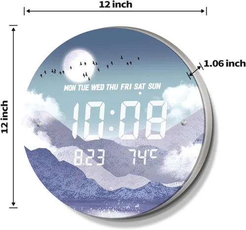 Vista 8 de Reloj de pared digital SCOAGE con luz nocturna MoonCloud moderno de 7 niveles de brillo 12/24H LED automático con temperatura fecha hora pantalla