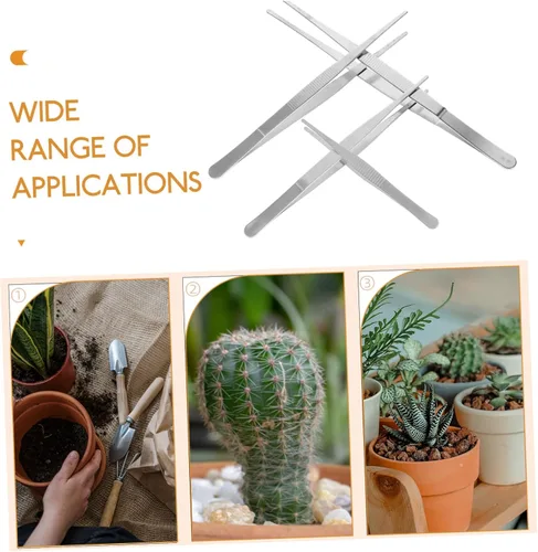 Vista 2 de 4 pinzas de acero inoxidable para jardinería suculenta, puntas curvas y rectas para proyectos de cuidado de plantas de precisión y herramientas