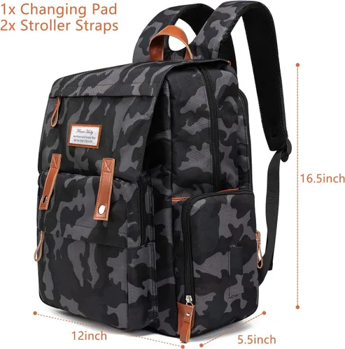 Vista 5 de Frank Mully Bolsa de pañales Mochila grande multifunción de viaje para mamá papá camuflaje
