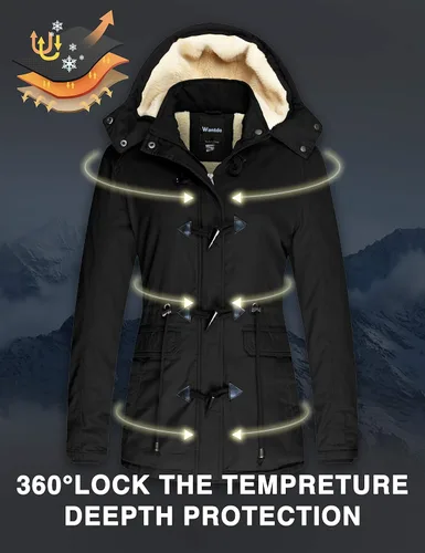Vista 4 de Wantdo - Chaqueta de invierno gruesa con capucha extraíble para mujer