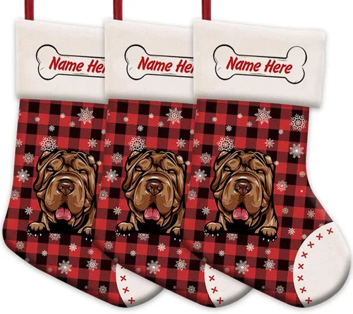 Vista 40 de Foto personalizada, Feliz Navidad, búfalo rojo, a cuadros, feliz perro, calcetín de Navidad, copo de nieve, decoración de vacaciones, calcetín
