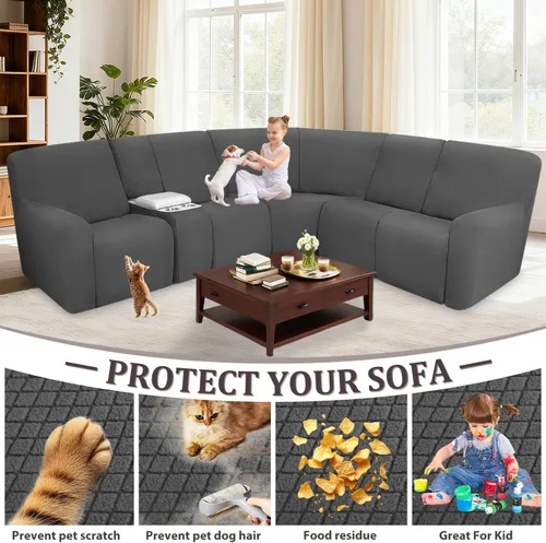 Vista 5 de ALIECOM Funda para Consola Central de Sillón Reclinable, Funda Elástica para Sofá Seccional Reclinable en Forma de L, Funda de Esquinas para Sofá