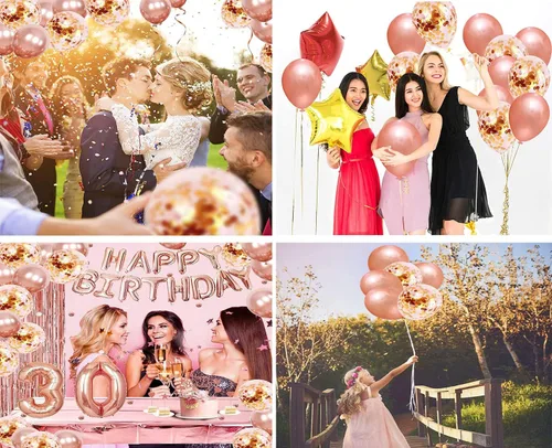 Vista 5 de 40 globos de látex de oro rosa de 12 pulgadas y globos de confeti dorado para niñas y mujeres, cumpleaños, boda, compromiso, despedida de soltero