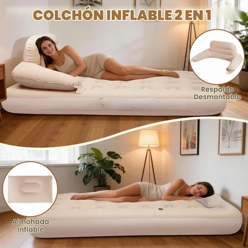 Vista 2 de MeiLyte Inflatable Bed Twin Size, Inflatable Air Mattress with Backrest