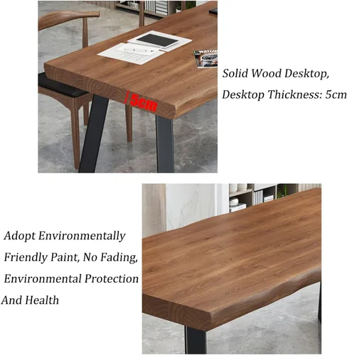 Vista 5 de HUAHUA Escritorio de computadora para el hogar, escritorio y silla de oficina de madera maciza, escritorio de escritorio de 2.0 in, escritorio