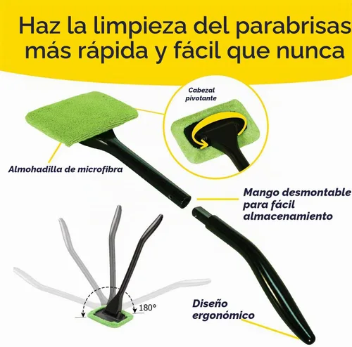 Vista 4 de Herramienta de limpieza para parabrisas, microfibra, mango de 16 pulgadas, bonete adicional