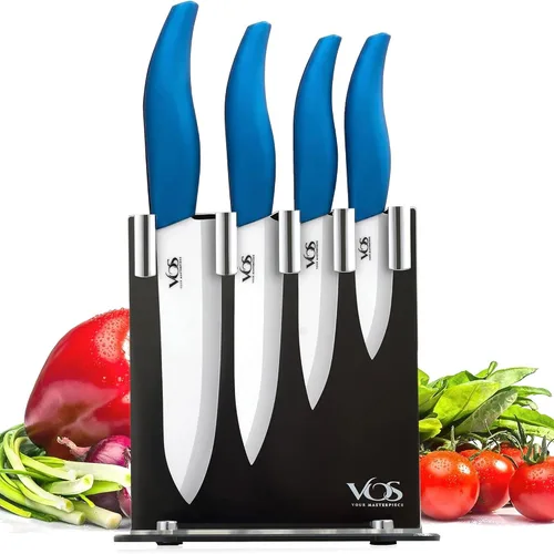 Vista 21 de Vos Juego de cuchillos de cerámica con pelador, juego de cuchillos de cerámica para cocina, juego de cuchillos de cocina ultra afilados con fundas