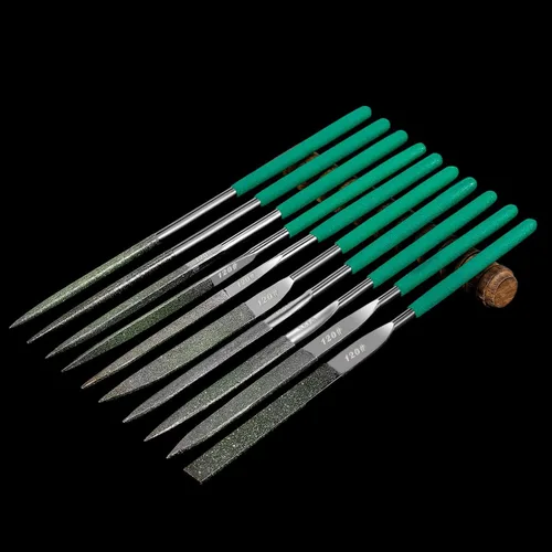 Vista 6 de Juego de 10 limas de aguja de diamante de precisión de grano 120 con revestimiento de níquel endurecido para archivar metal cerámica vidrio piedra