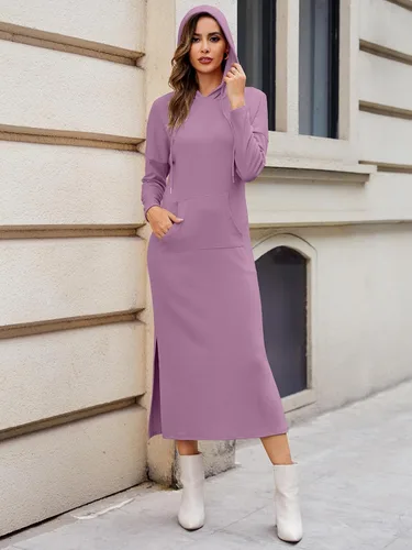 Vista 6 de GIKING Vestido largo con capucha para mujer, manga larga, con capucha, con bolsillos, moda de otoño 2023