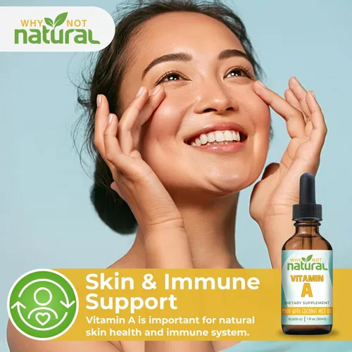 Vista 7 de Why Not Natural Vitamina A Drops 10000 UI - Palmitato de retinilo líquido con aceite de coco MCT, VIT vegano Un suplemento para la piel - 1 oz