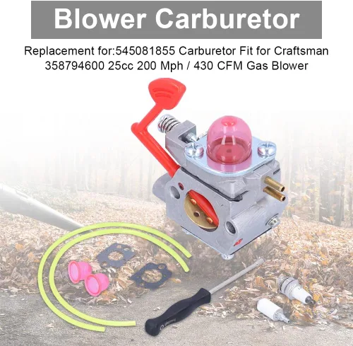 Vista 2 de Carburador para Soplador, Carburador 545081855 Compatible con Craftsman 358794600 25cc 200Mph / 430CFM Soplador de Gas con Junta, Línea