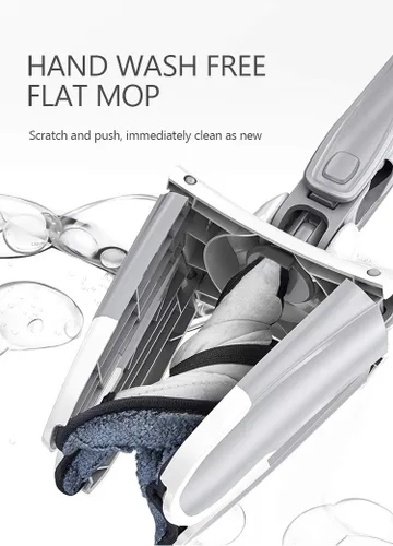 Vista 5 de Trapeador de piso plano de microfibra tipo X, trapeador de piso de madera dura, para lavado de manos libres, con almohadillas de microfibra