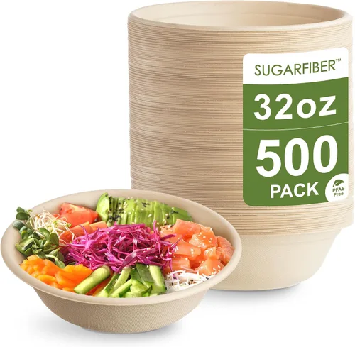 Vista 17 de Harvest Pack GOURMET SHOWCASE - [50 unidades] Cuencos de papel redondos de 12 onzas libres de PFAS - Cuencos de bagazo compostables, resistentes