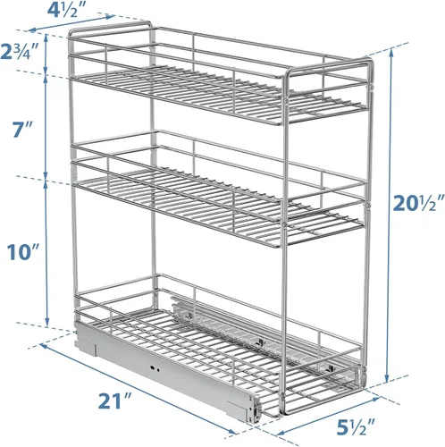 Vista 3 de ROOMTEC Organizador de gabinete extraíble de 3 niveles para gabinete estrecho (5.5 pulgadas de ancho x 20.5 pulgadas de profundidad), organizador