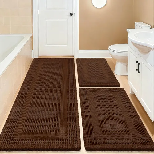 Vista 76 de Tapete de baño con diseño de gofre, moderno, bohemio, absorbente, antideslizante, ultrasuave, lavable a máquina, con letra de baño, dormitorio