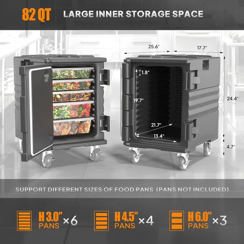 Vista 12 de ROVSUN Caja Calentadora de Alimentos, Porta Comida Aislada con Ruedas Bloqueables Dobles Hebilla y Asas, Cajas Calientes Apilables para Restaurante
